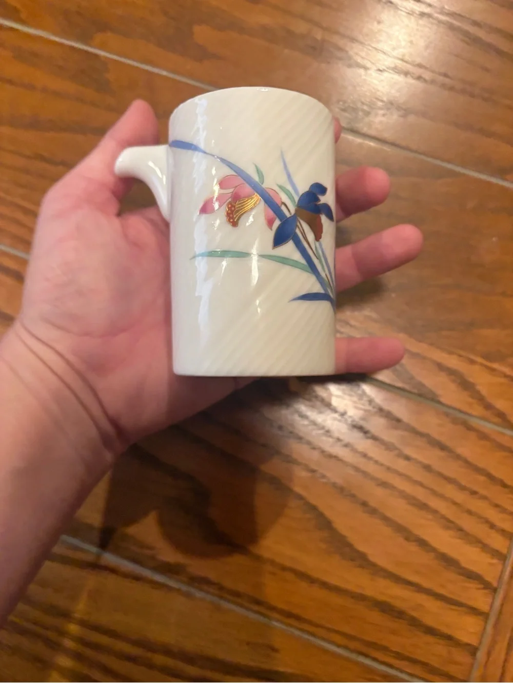 White Porcelain Floral Pitcher with Blue and Pink Accents